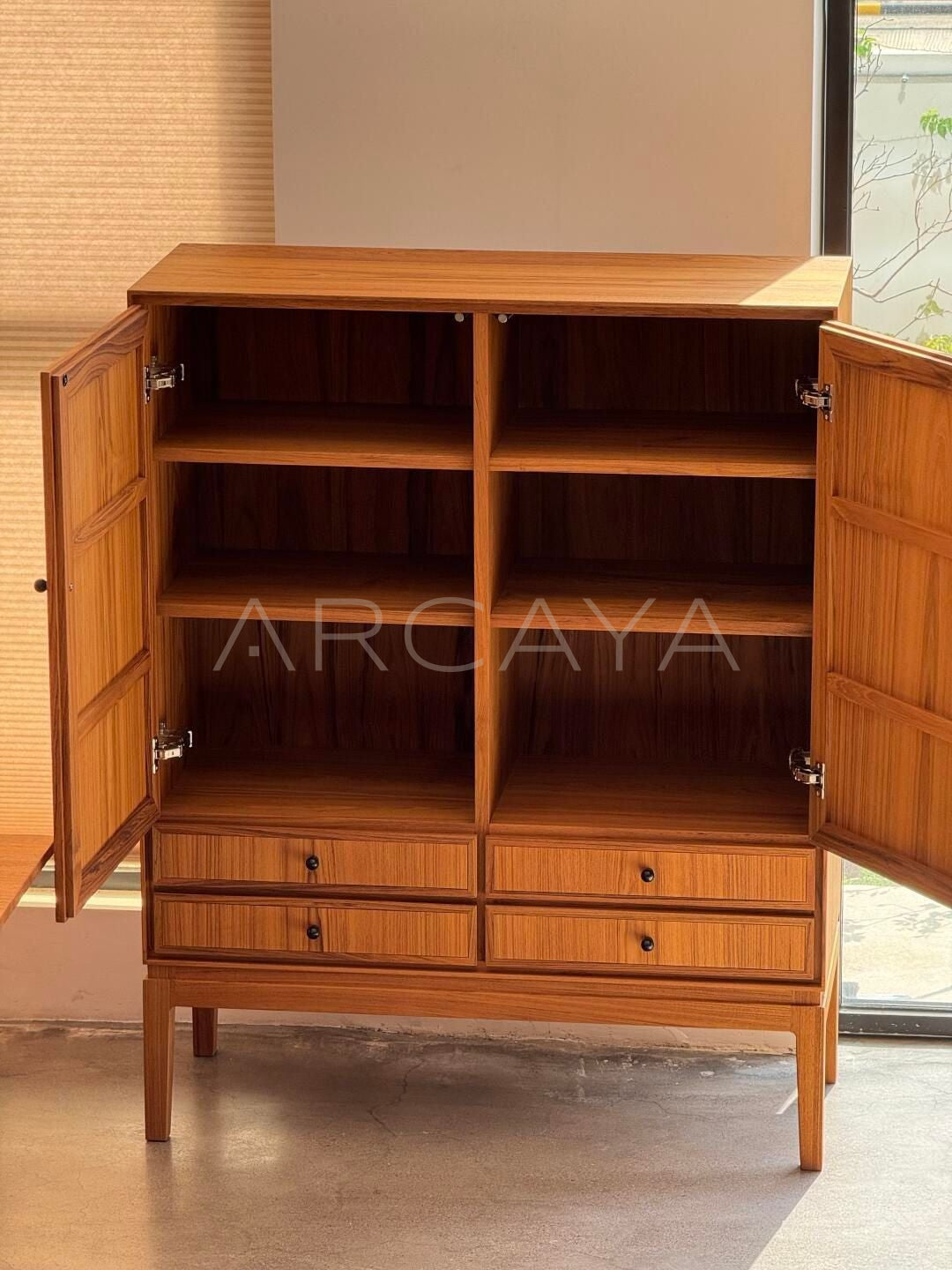 Burmese Teak Tea Room Two Door Cabinet - scene