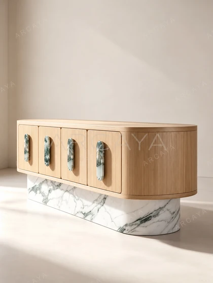 Marble Base Oak Sideboard