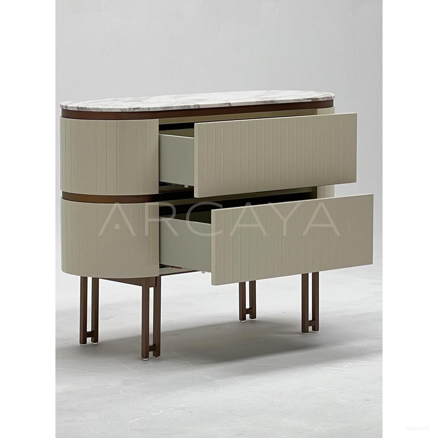 Vertical Stripe Upholstered Marble Oval Chest - scene
