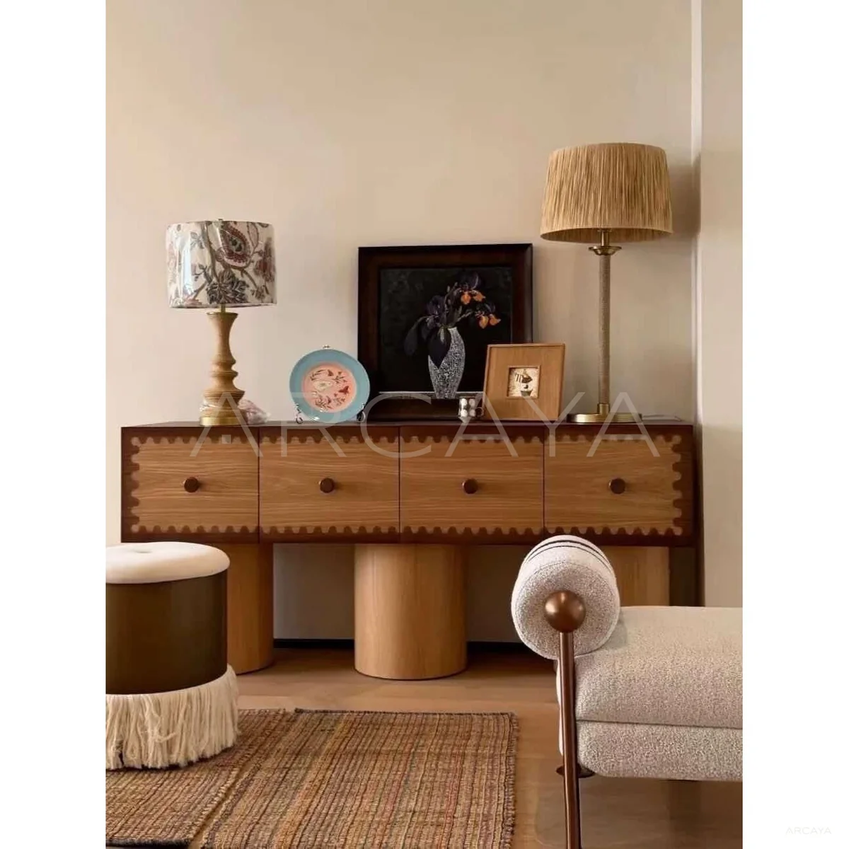 Vintage Wood Lace Trim Sideboard