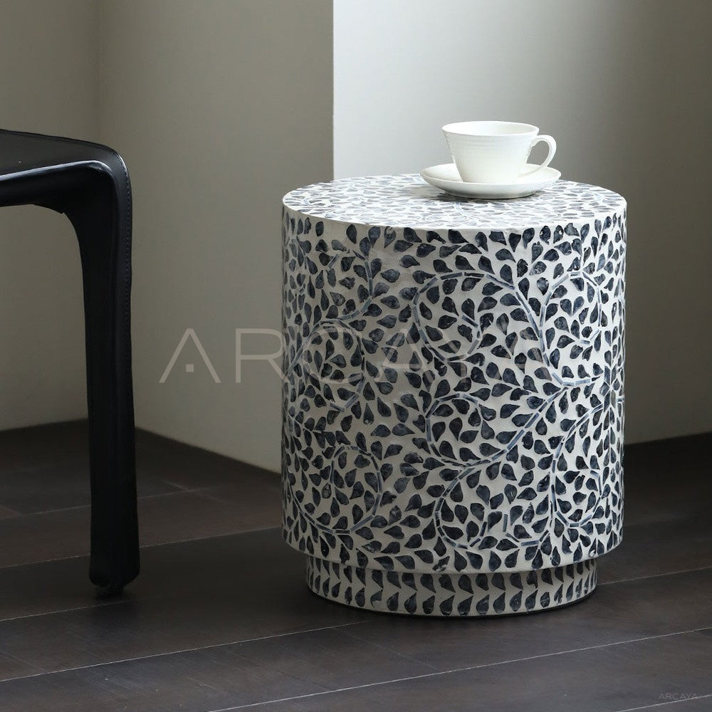 Shell Inlay Round Side Table Stool