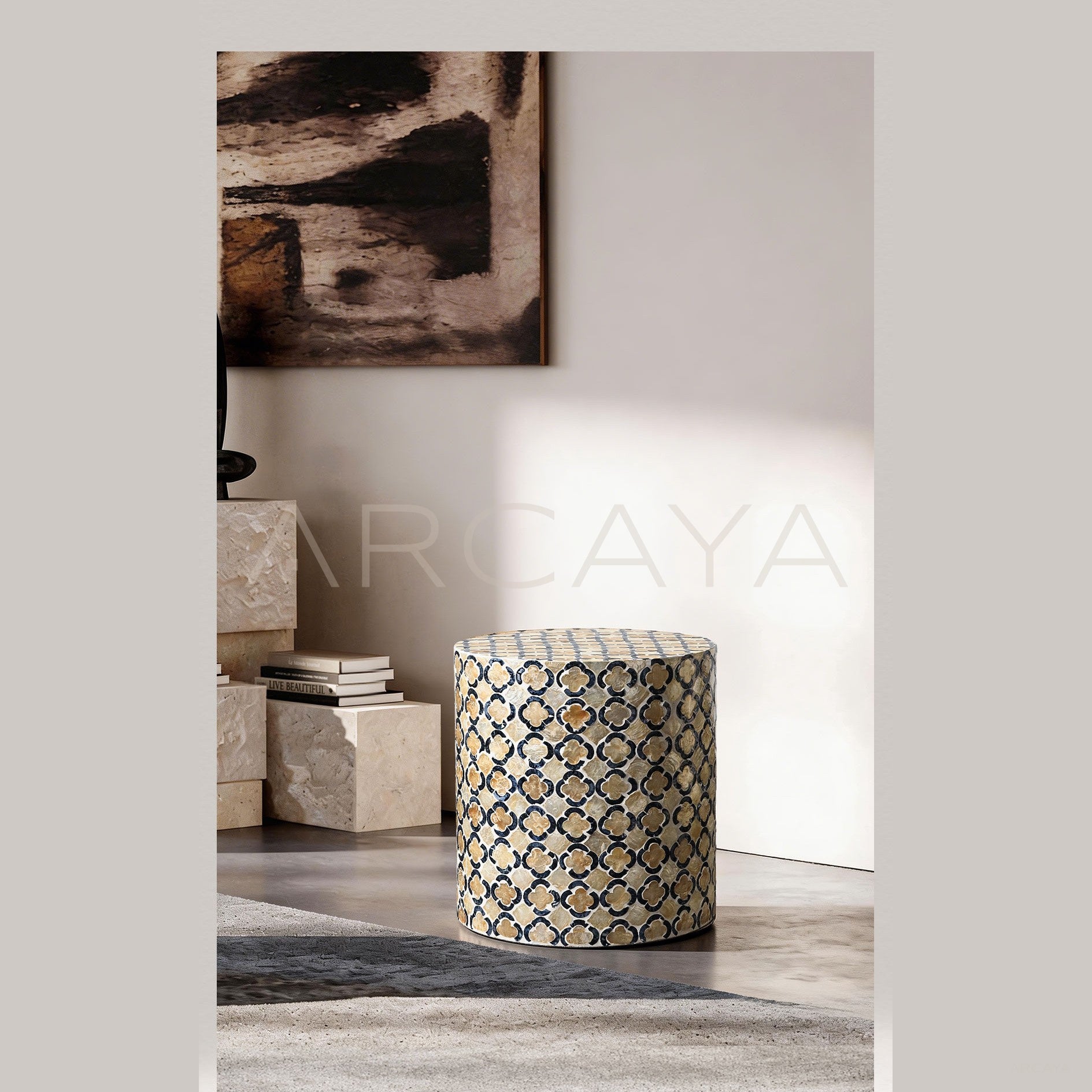 Vintage Shell Inlay Side Table