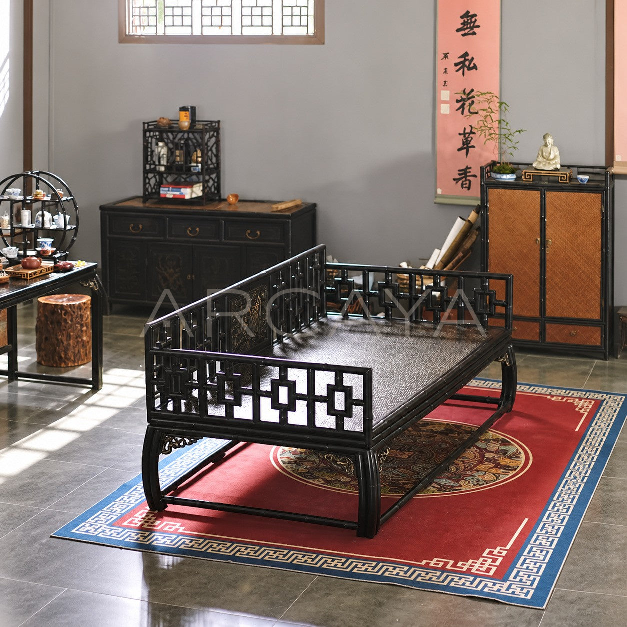 Carved Purple Bamboo Luohan Daybed