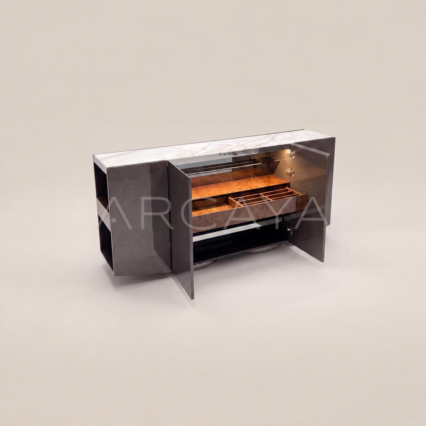 Italian Stone Burl Veneer Sideboard