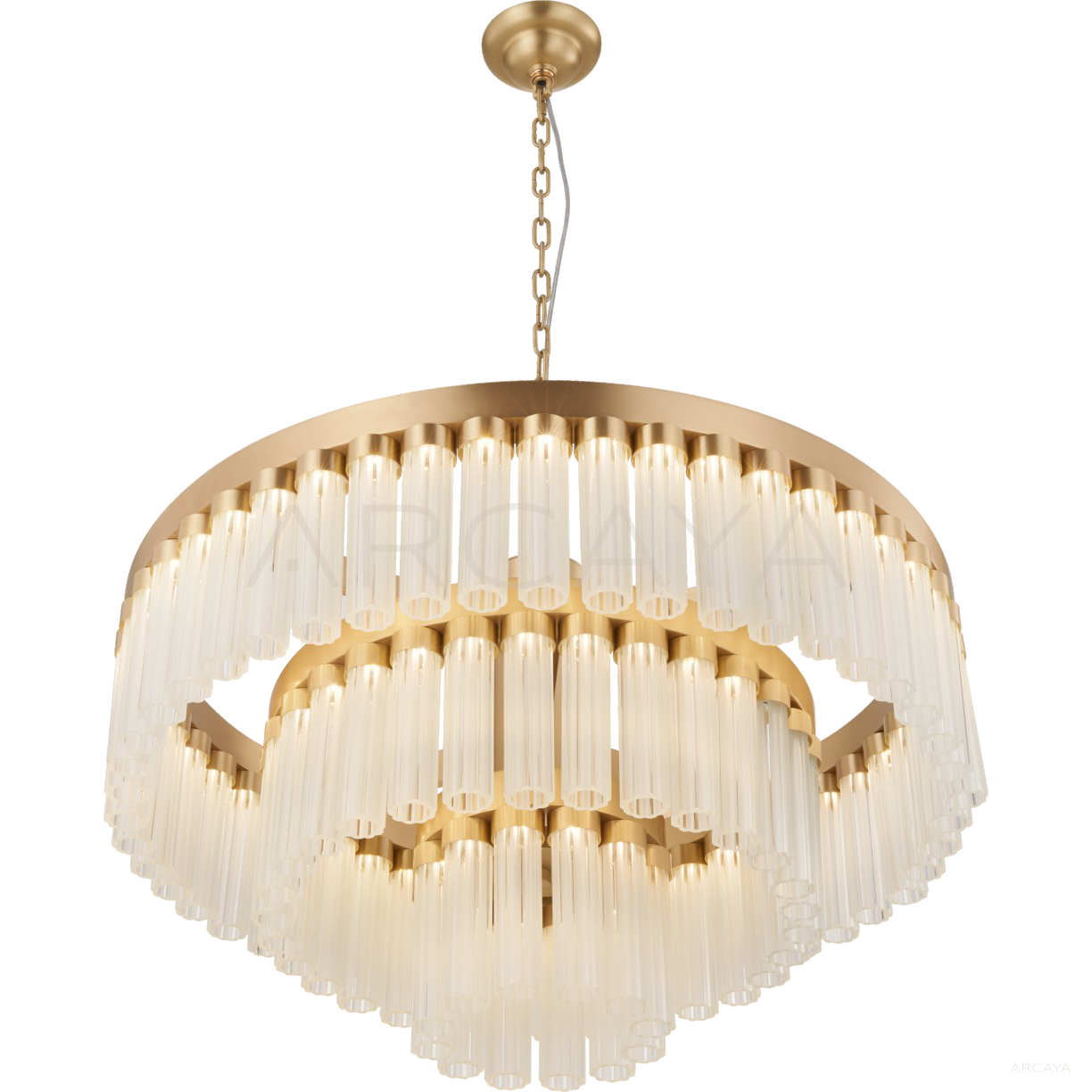 Gold Vertical Crystal Round Triple Pendant Light 3071