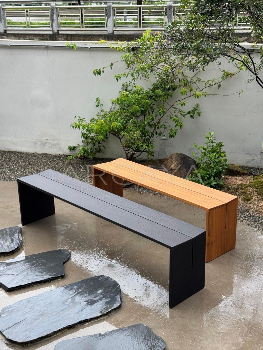 Burmese Teak Two Tone Bench - scene