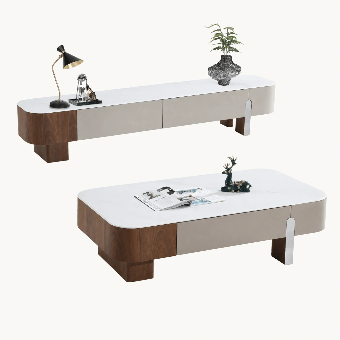 Walnut Stone-Top Media Console