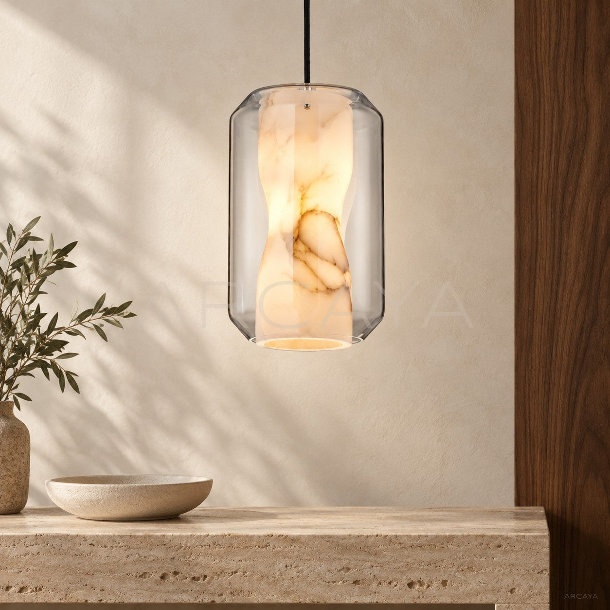 Glass Alabaster Cylinder Pendant Light 10811