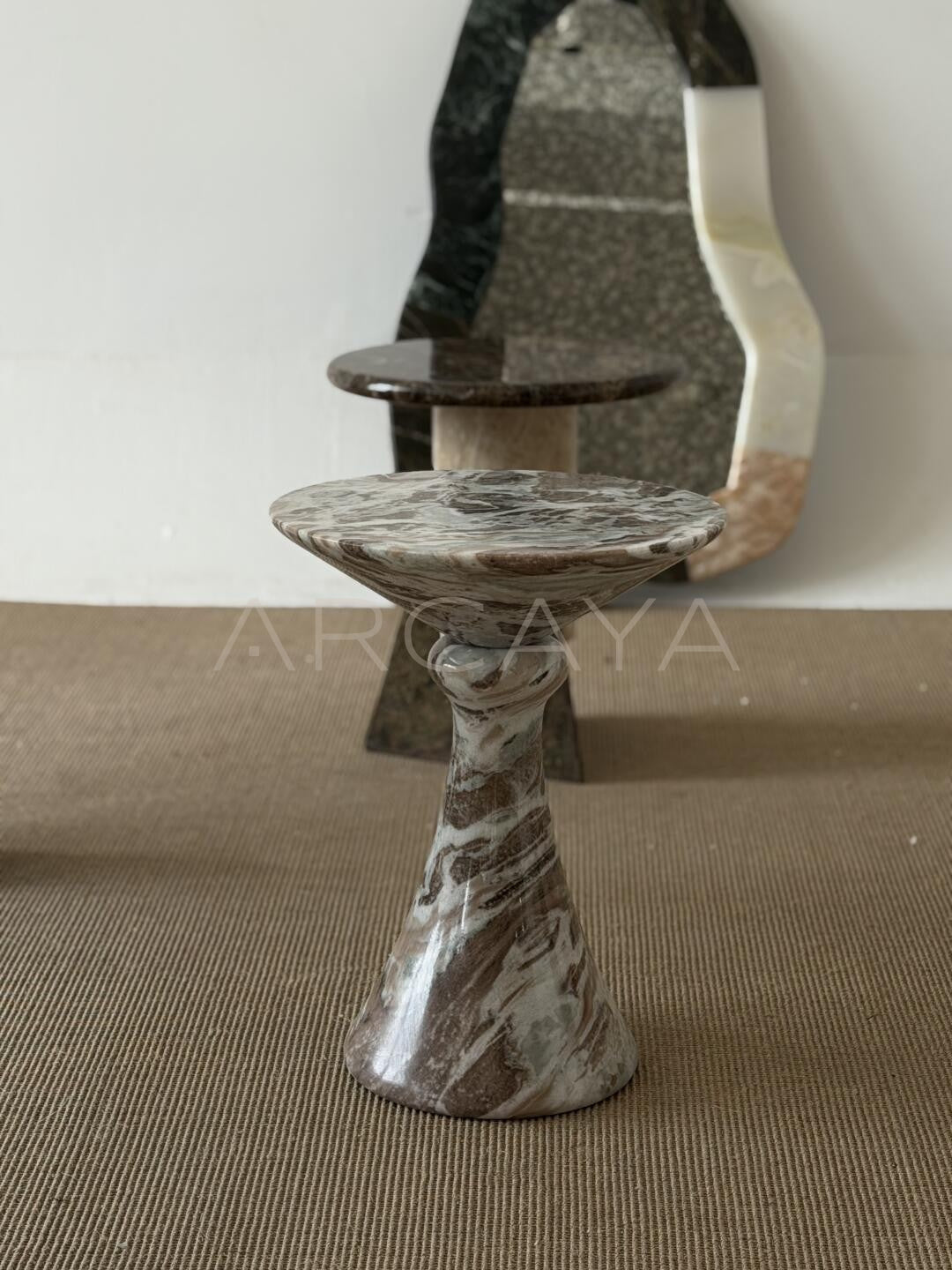 Natural Veined Marble Side Table - scene
