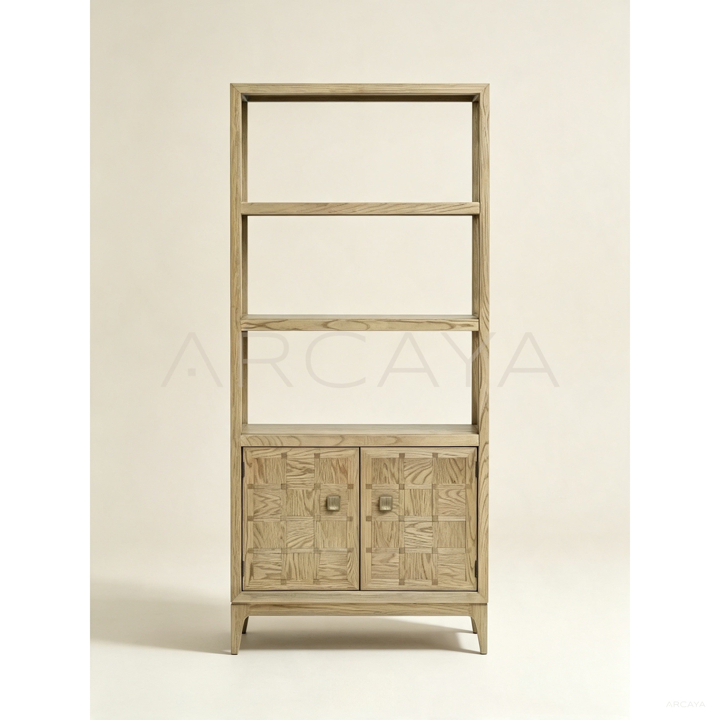 Oak Checkerboard Marquetry Open Tall Cabinet - scene