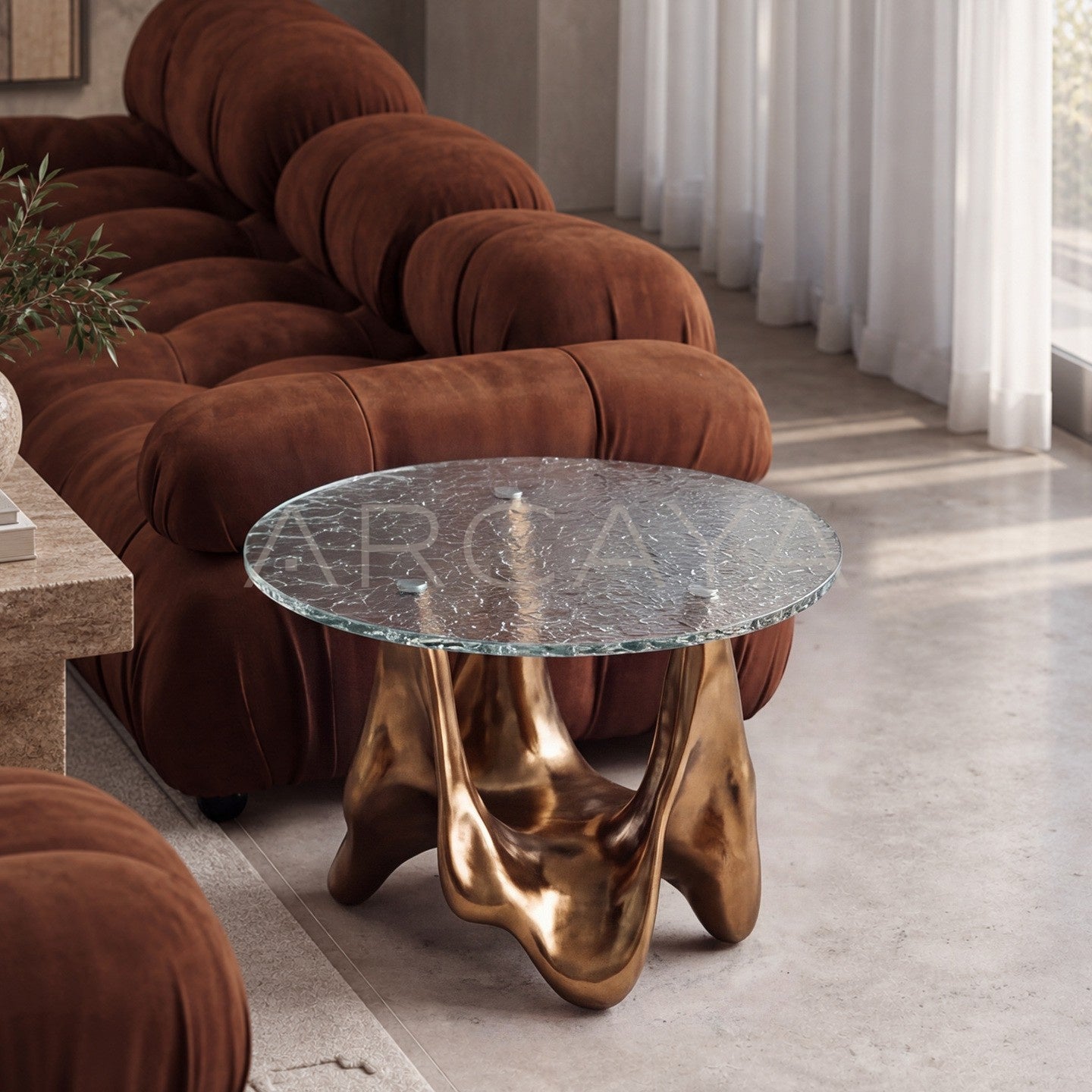 Gilded Sculpture Ripple Glass Side Table