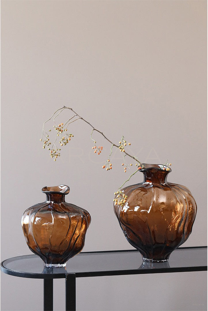 Mid Century Round Belly Glass Vase - scene