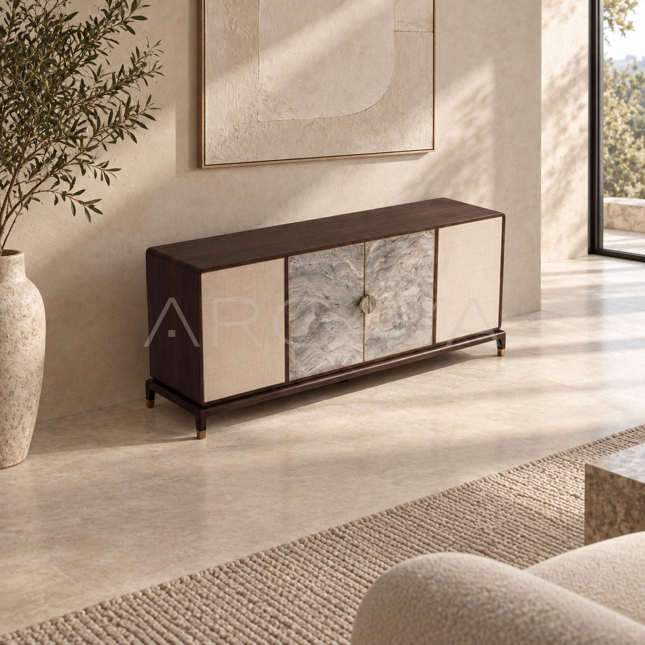 New Chinese Stone Fabric Four Door Sideboard