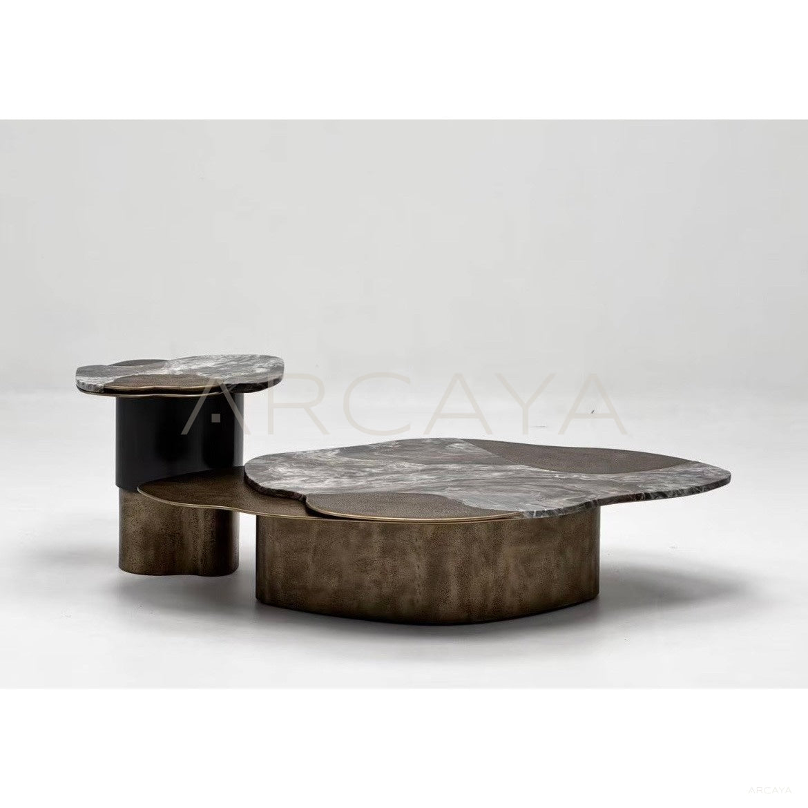 Aston Gilded Hand Forged Metal Marble Side Table - scene