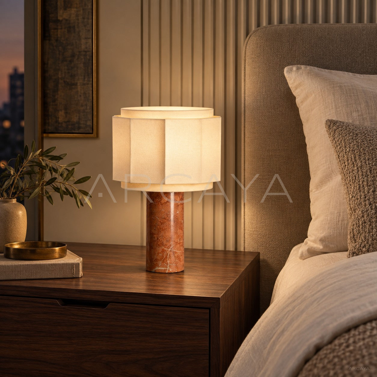 Red Marble Cylinder Table Lamp