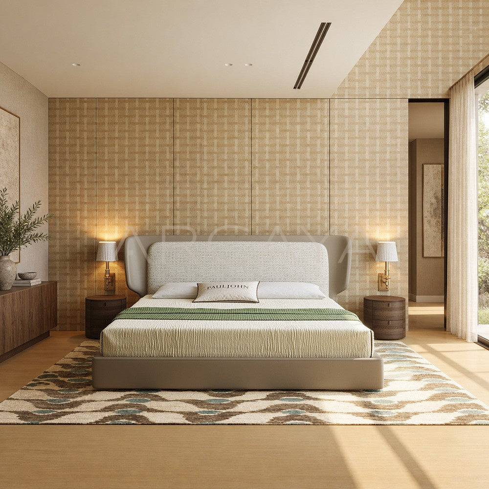 Wide Headboard Leather Trim Bed - main
