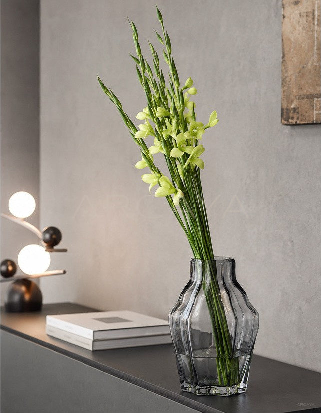 Angular Clear Glass Vase Dining - scene