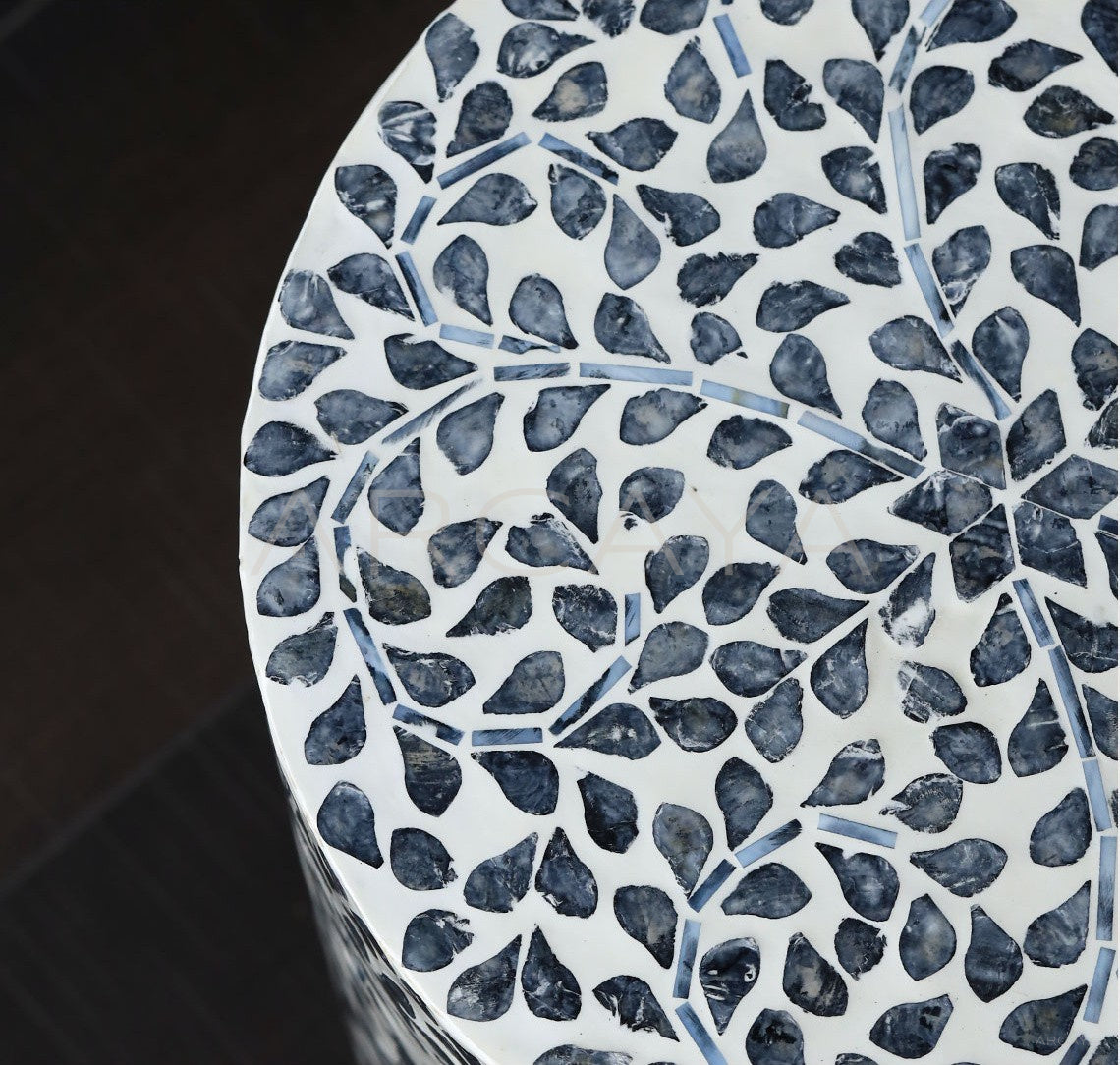 Shell Inlay Round Side Table Stool - scene
