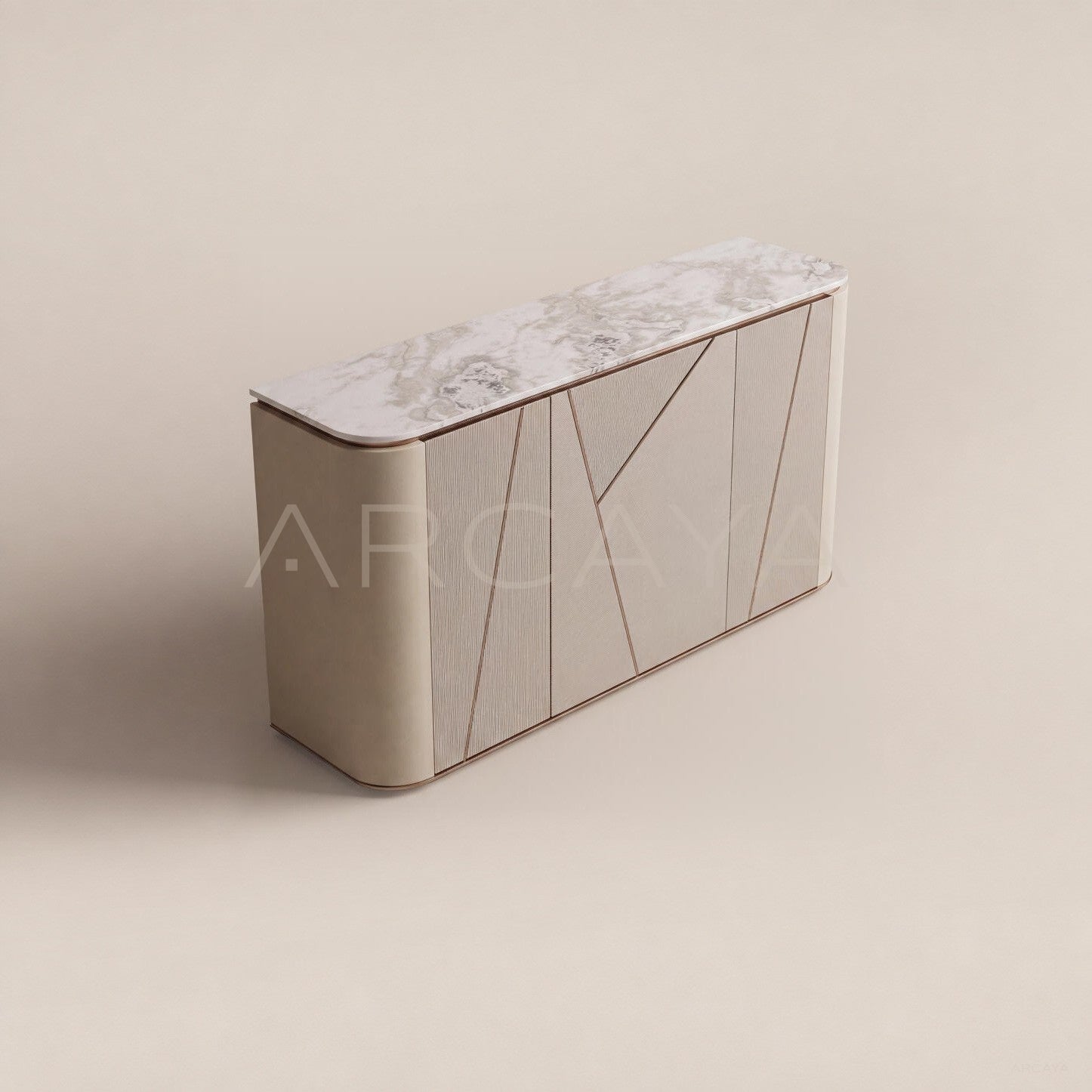 Geometric Leather Sintered Stone Sideboard