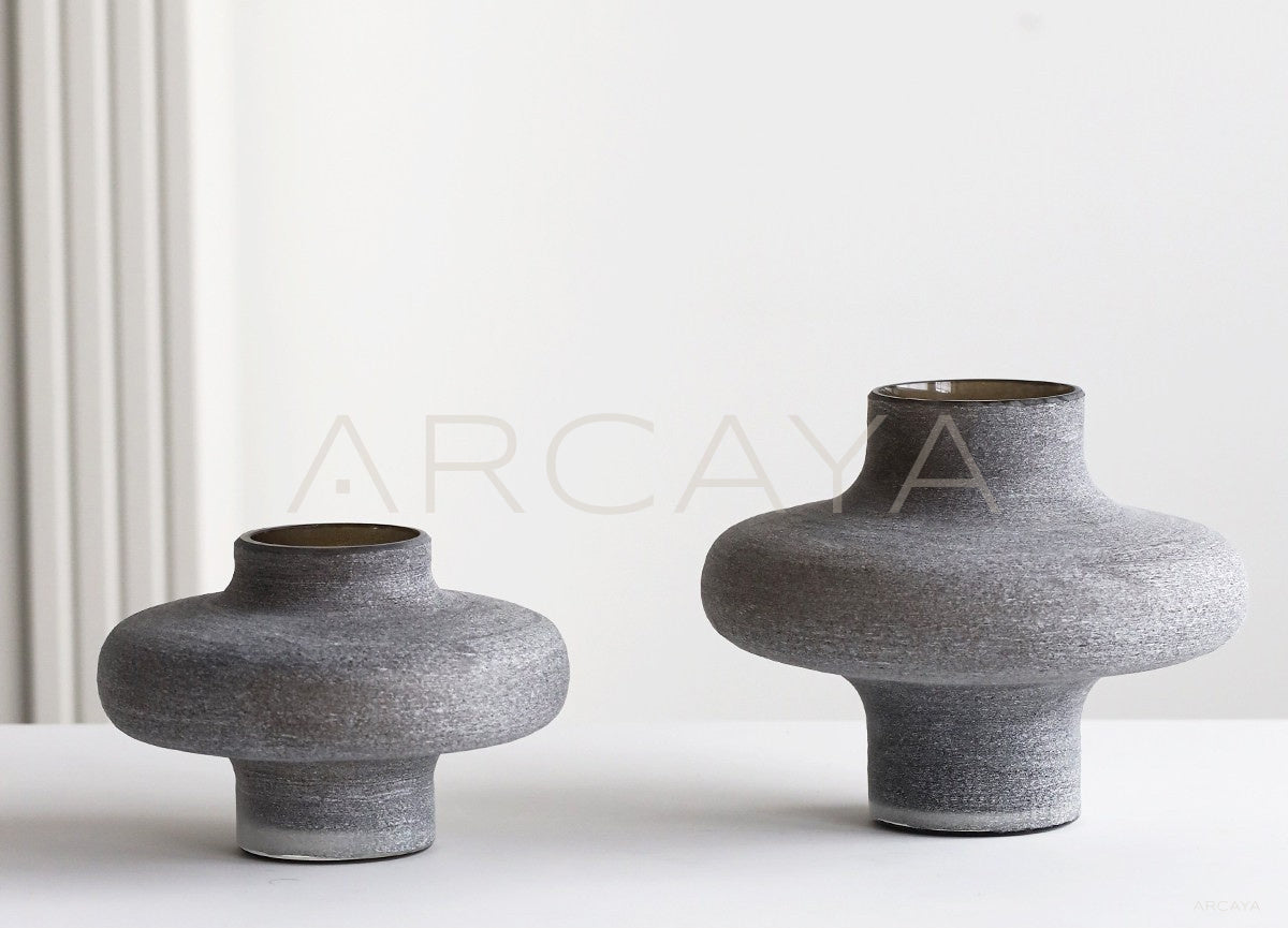 Wabi Sabi Sand Grey Textured Glass Vase - scene