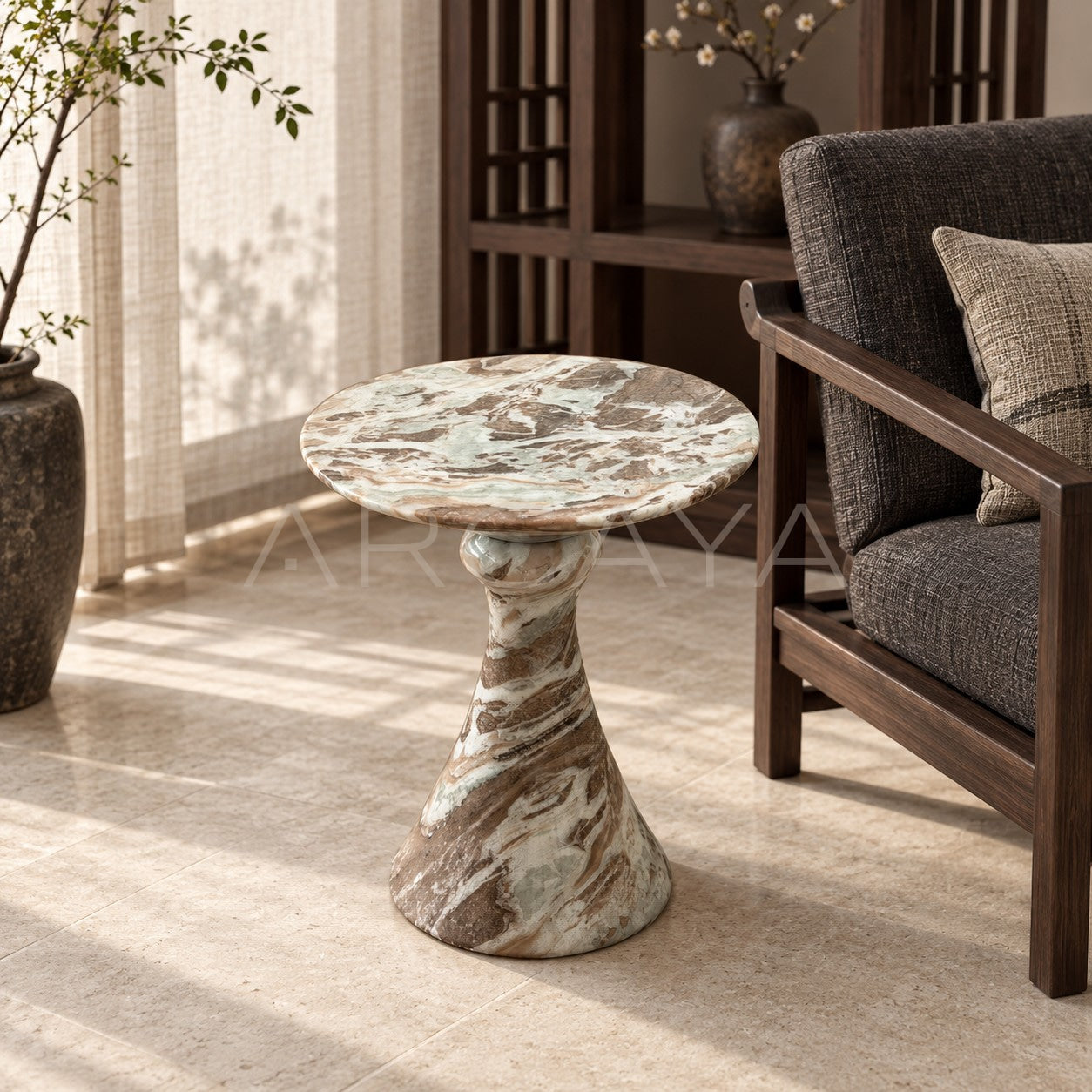 Natural Veined Marble Side Table