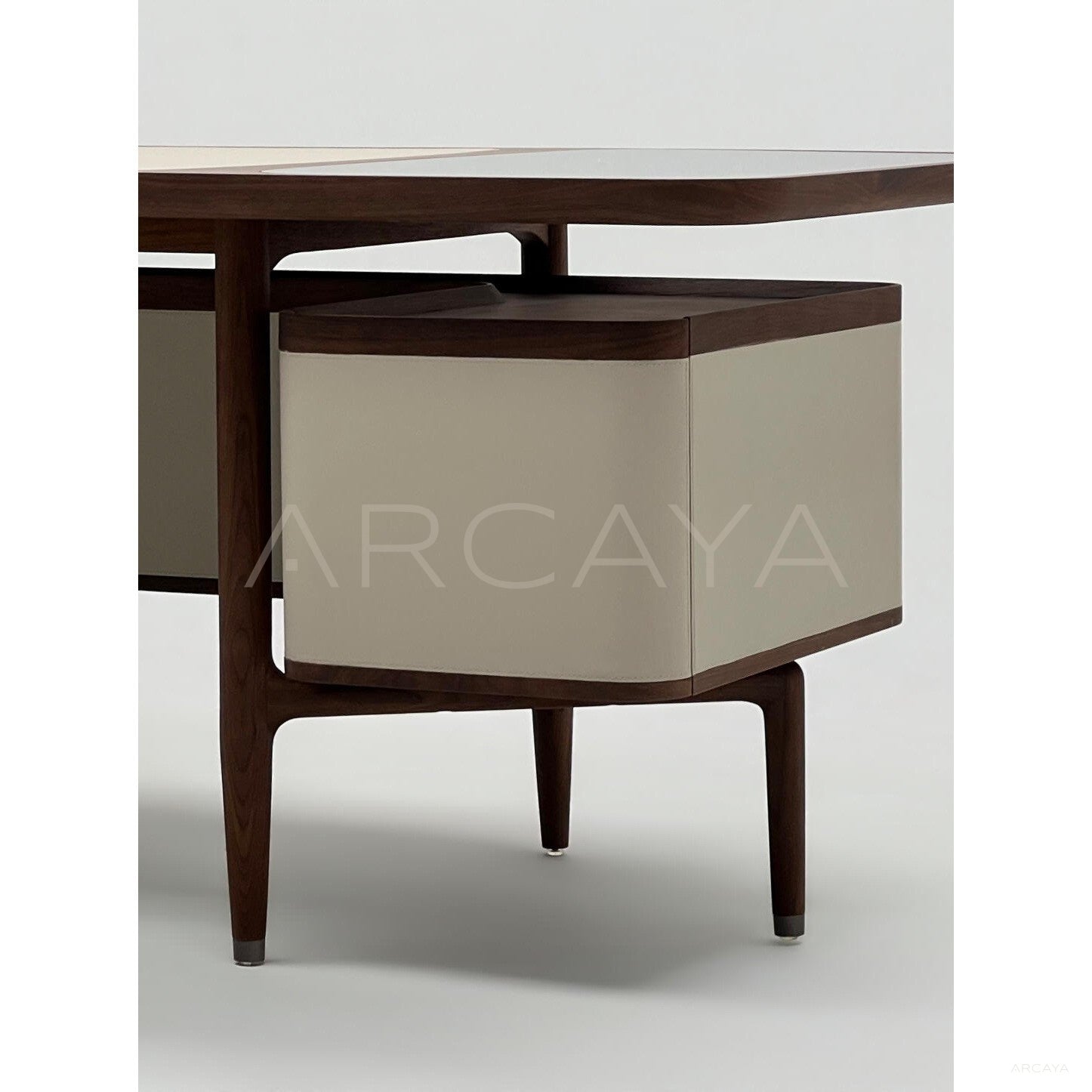 Italian Walnut Leather Glass Executive Desk - scene