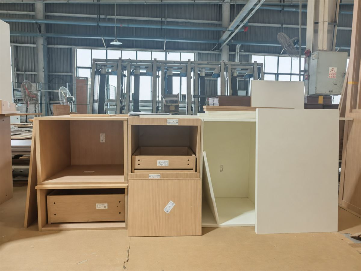 Appliance housing and drawer boxes trial-fitted together