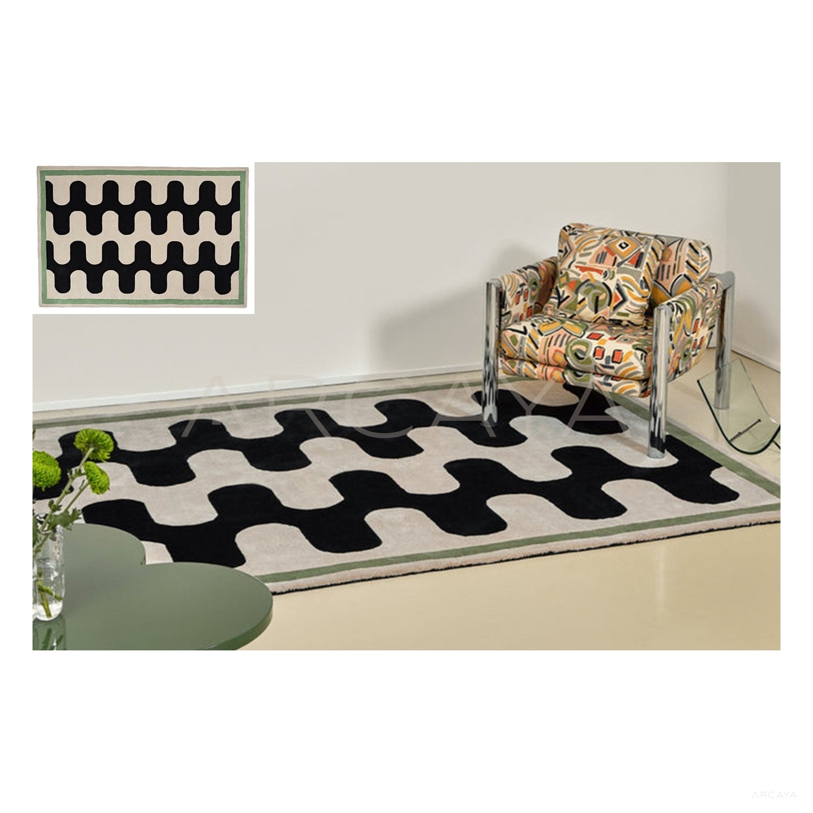 Black White Wave Check Rug Dsm P035 F1