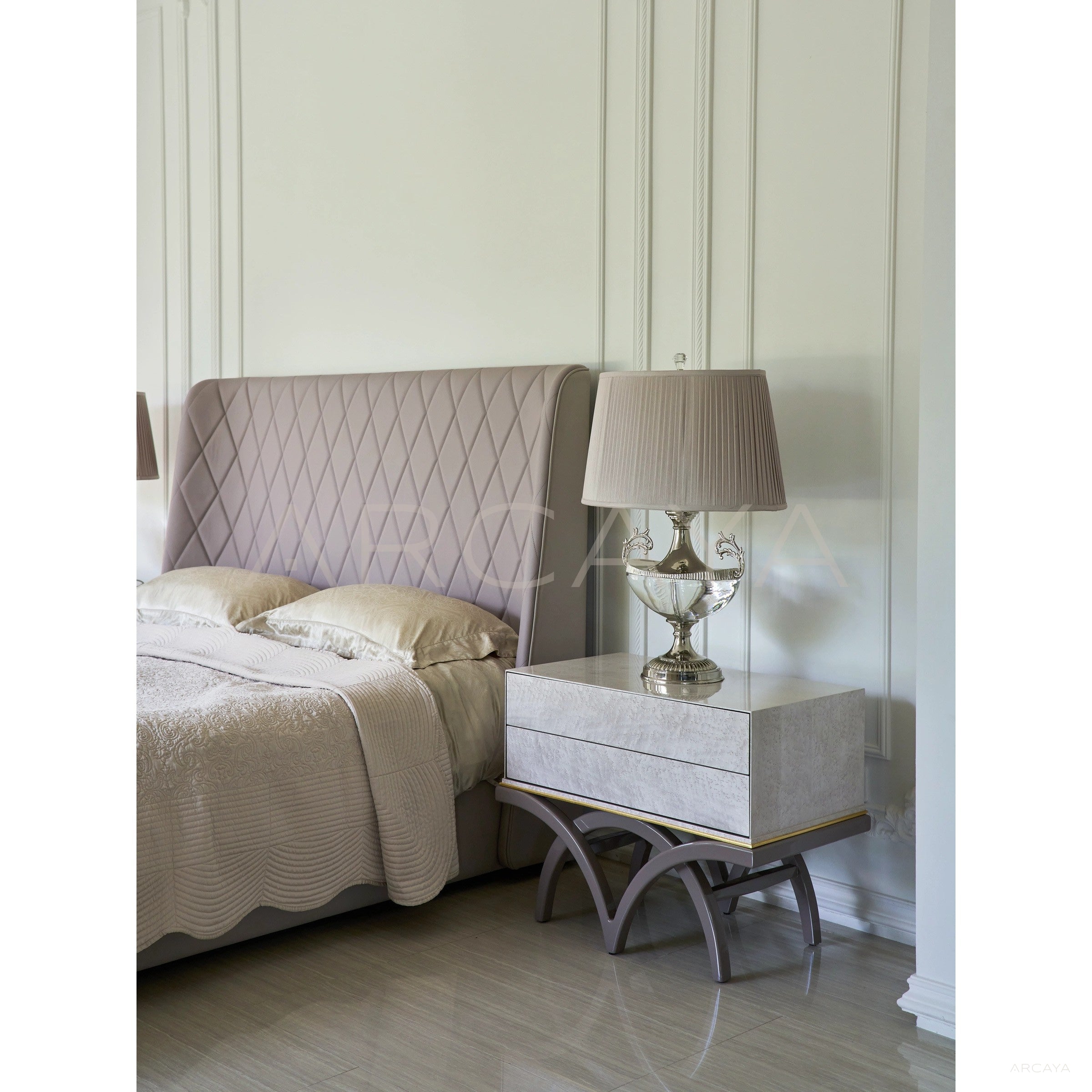 Modern Vintage Leather Bed And Nightstand - scene