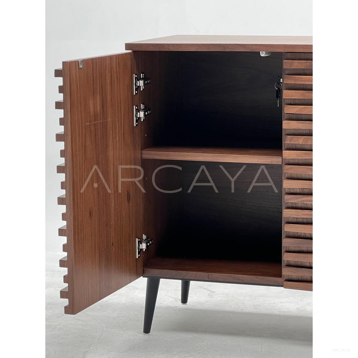 Mid Century Walnut Louver Multi Drawer Entryway Cabinet - scene