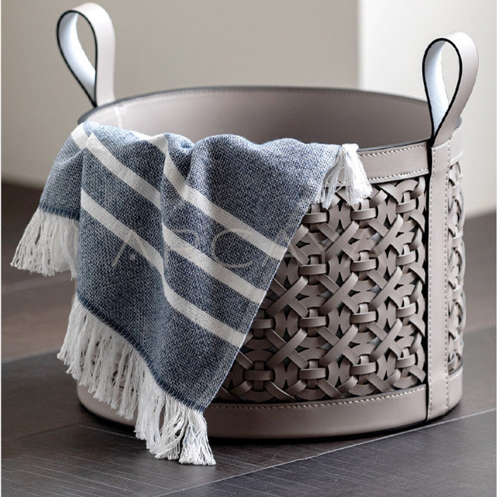 Handwoven Leather Magazine Basket