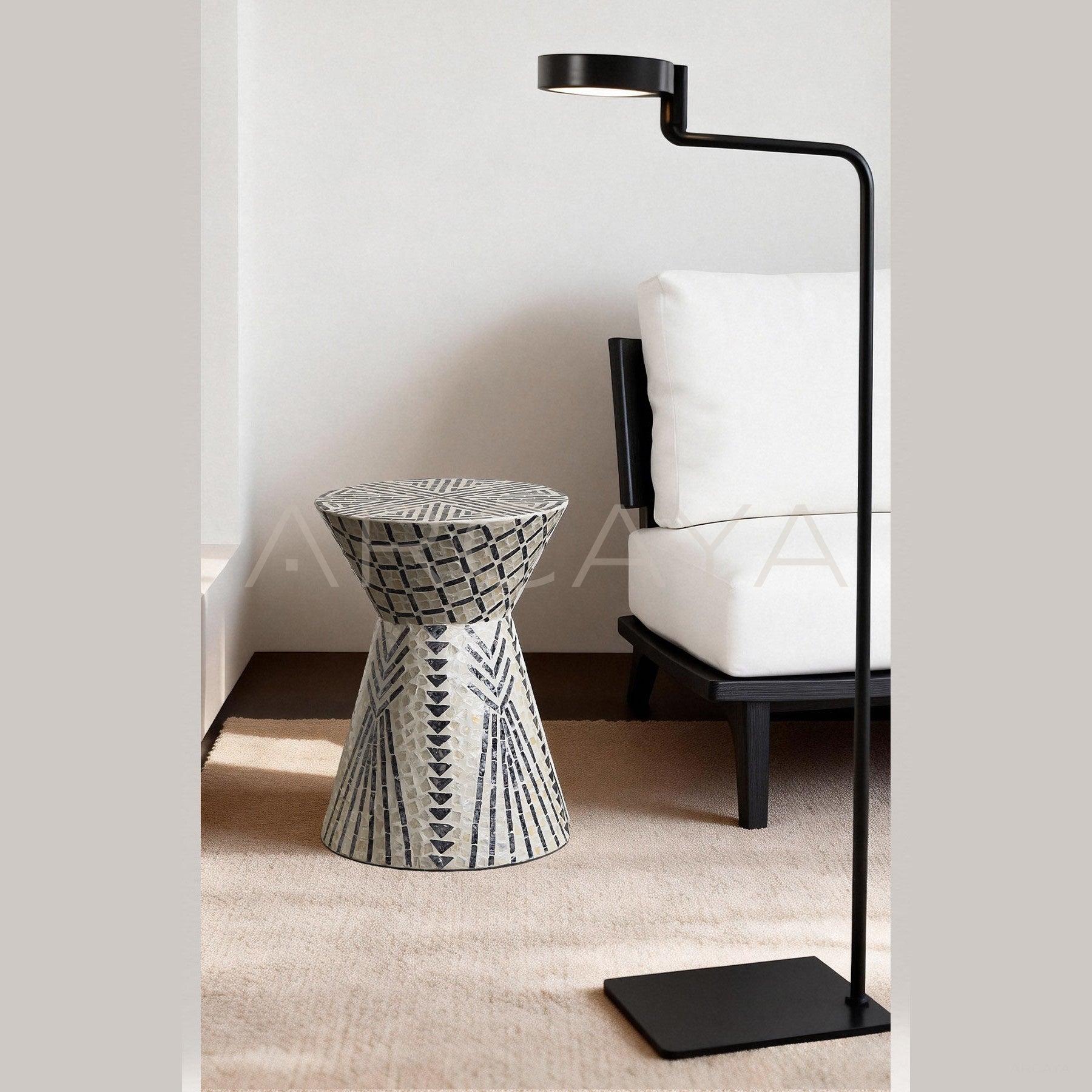 Shell Inlay Mobile Side Table