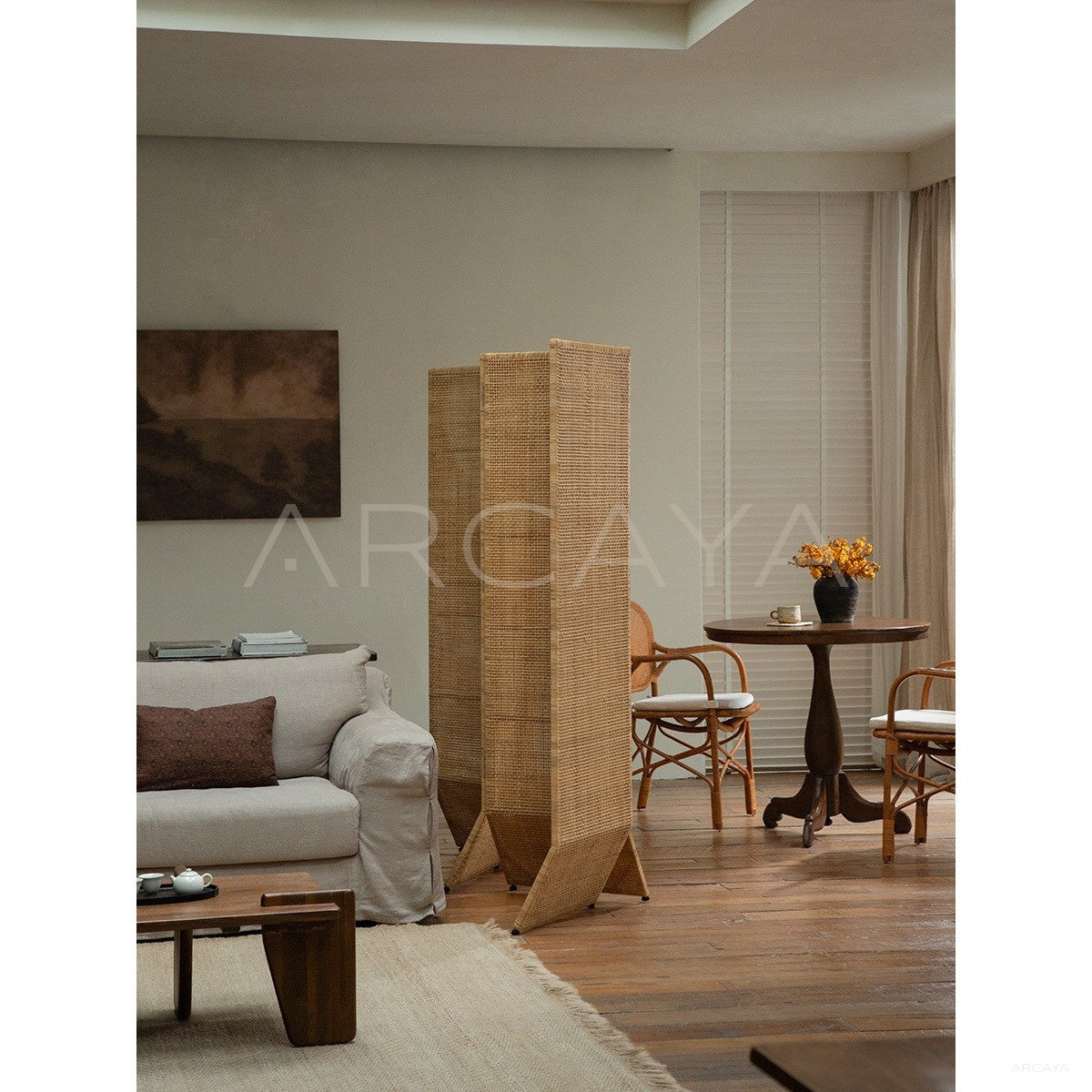 Handwoven Rattan Folding Screen - scene
