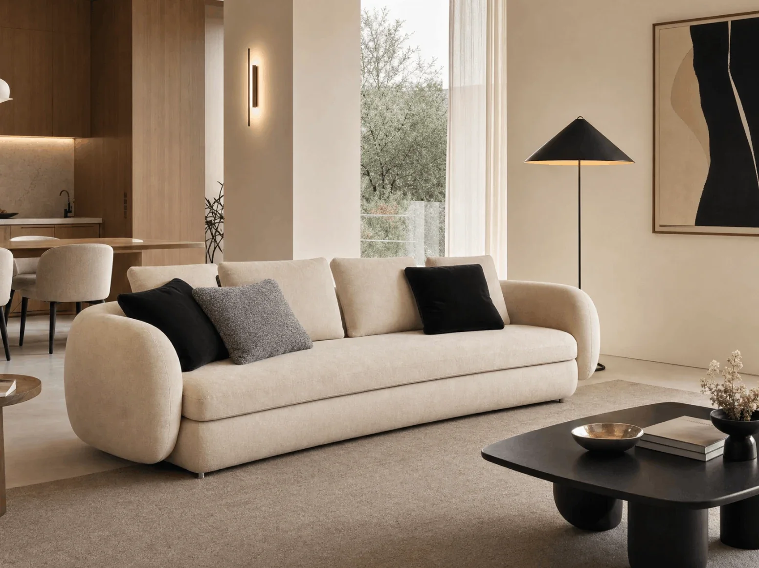 Sculptural sofa detail in a modern room