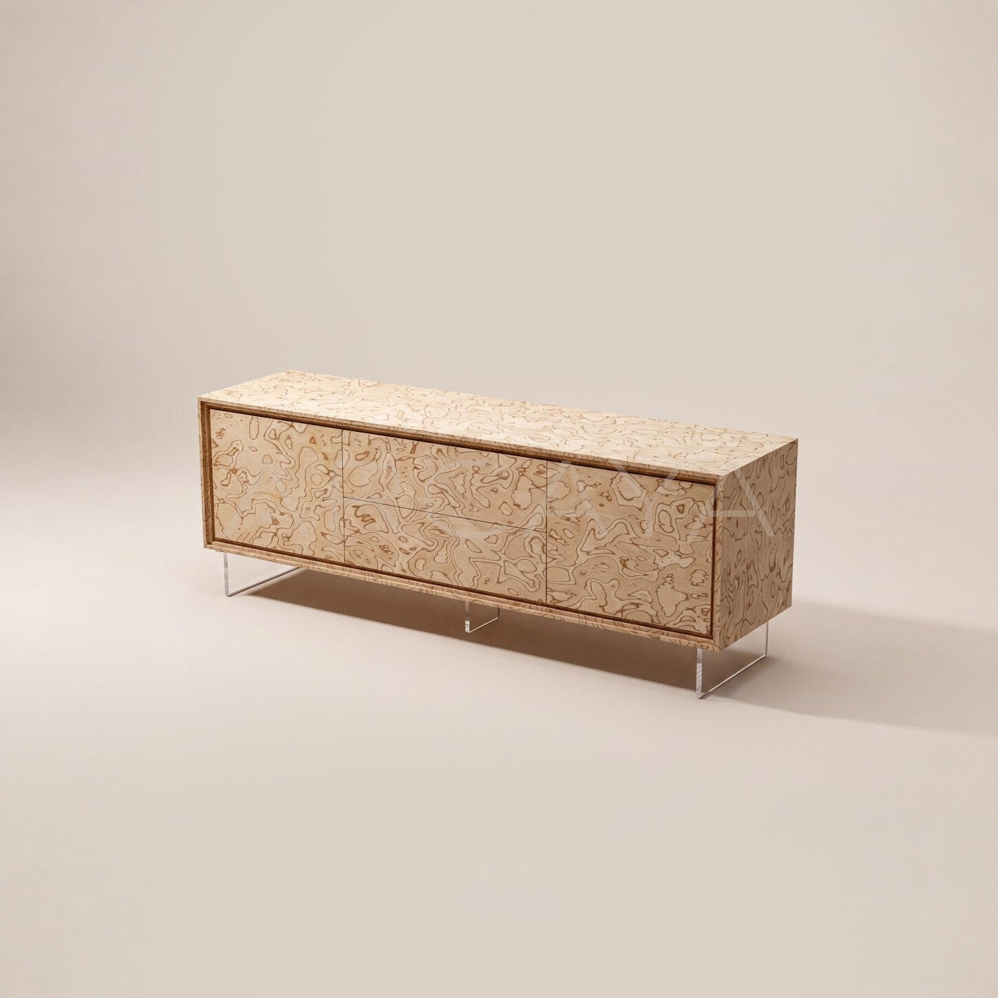 Art Burl Veneer Acrylic Leg Tv Stand