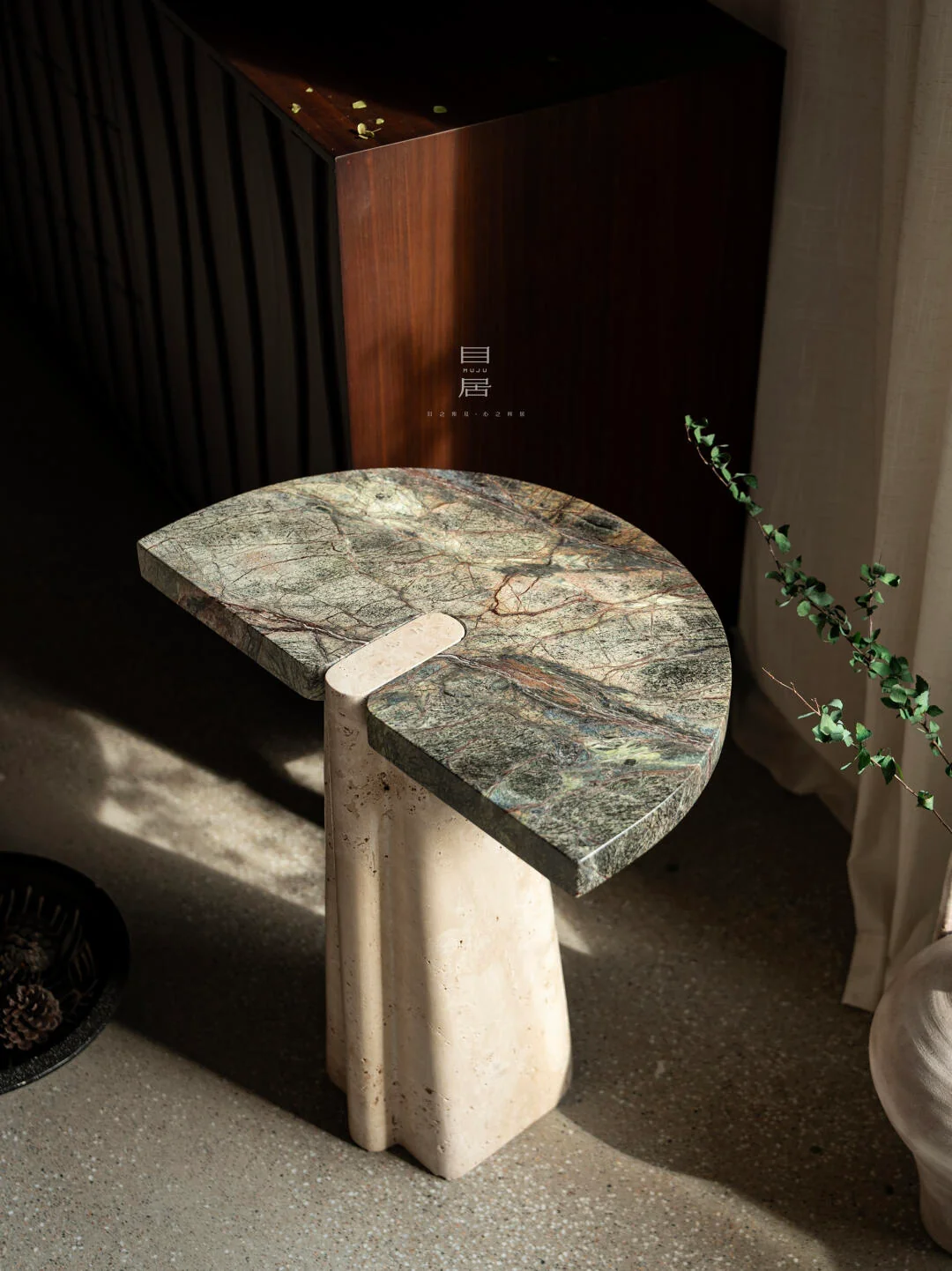 Linden Mist Side Table in a finished interior.