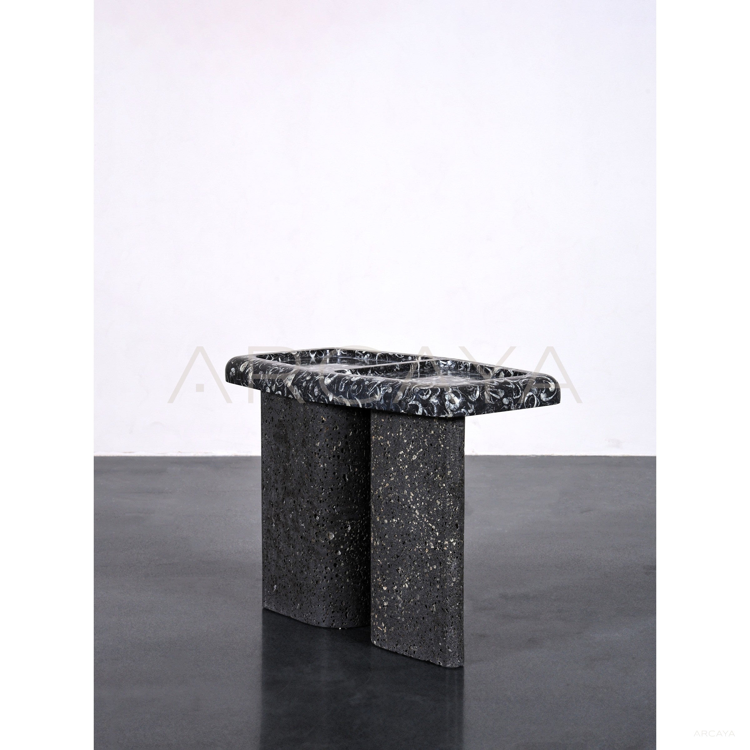 Fossil Pattern Stone Side Table - scene