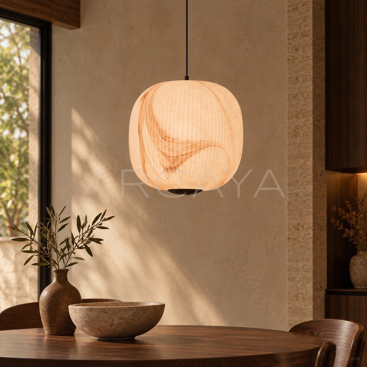 Stone Geometric Rounded Cube Pendant Light 97376