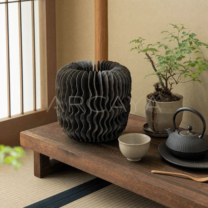 Dark Layered Wave Vessel — styled interior view 2