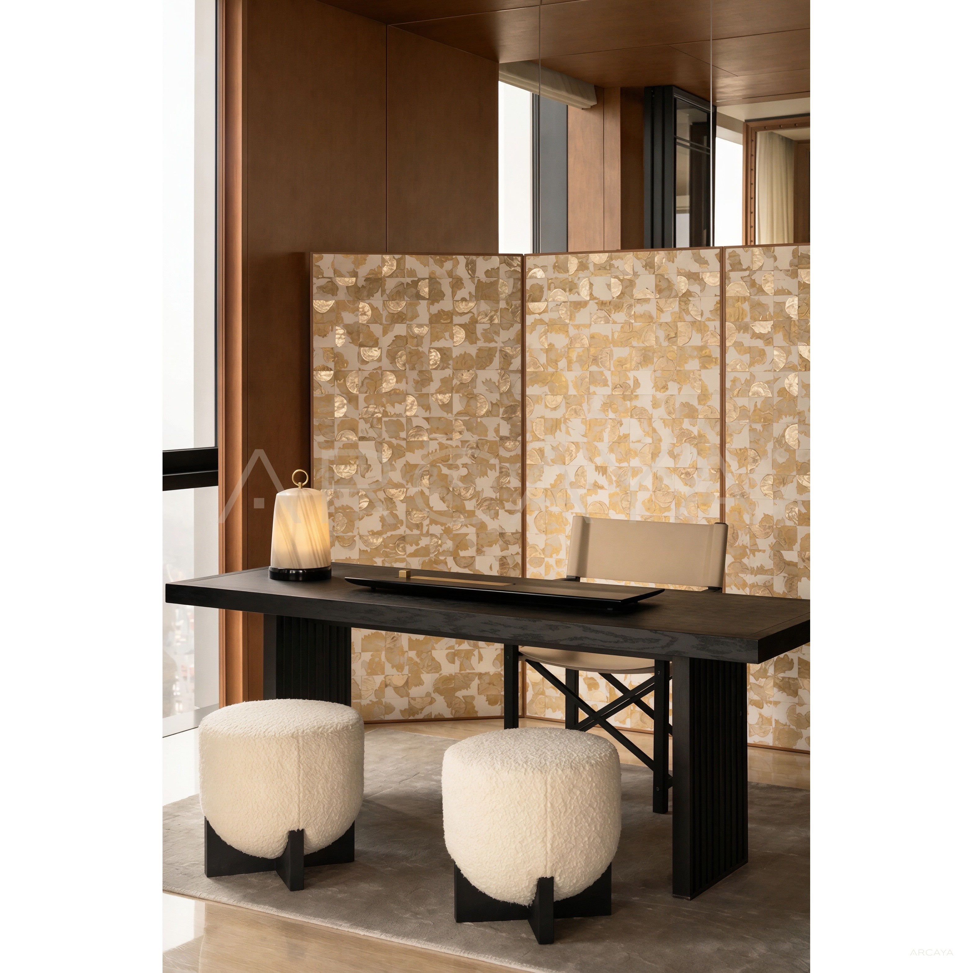 Mother Of Pearl Gold Leaf Tea Room Screen