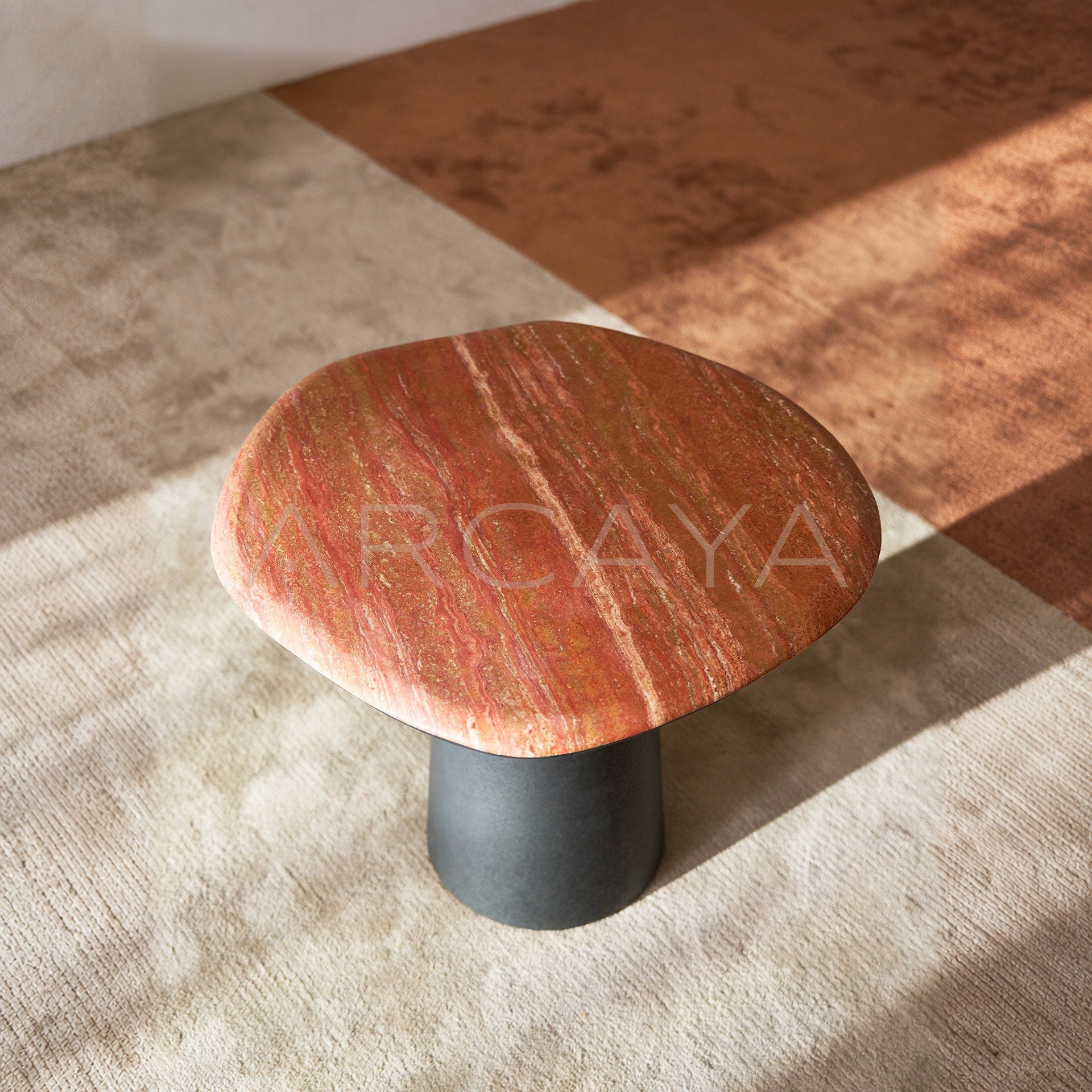 Red Travertine Side Table