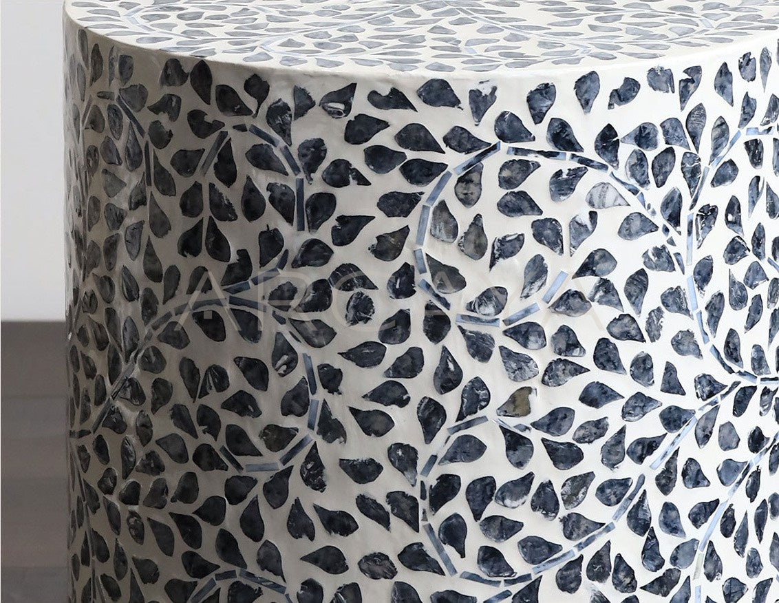 Shell Inlay Round Side Table Stool - scene