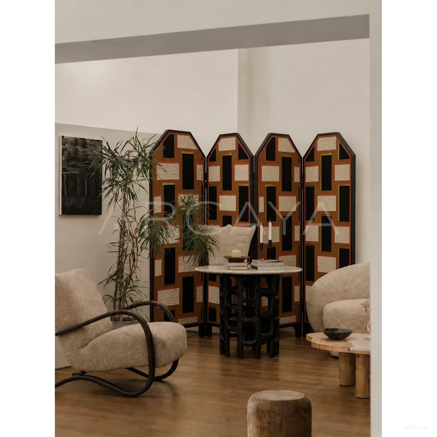 Mid Century Geometric Collage Folding Screen