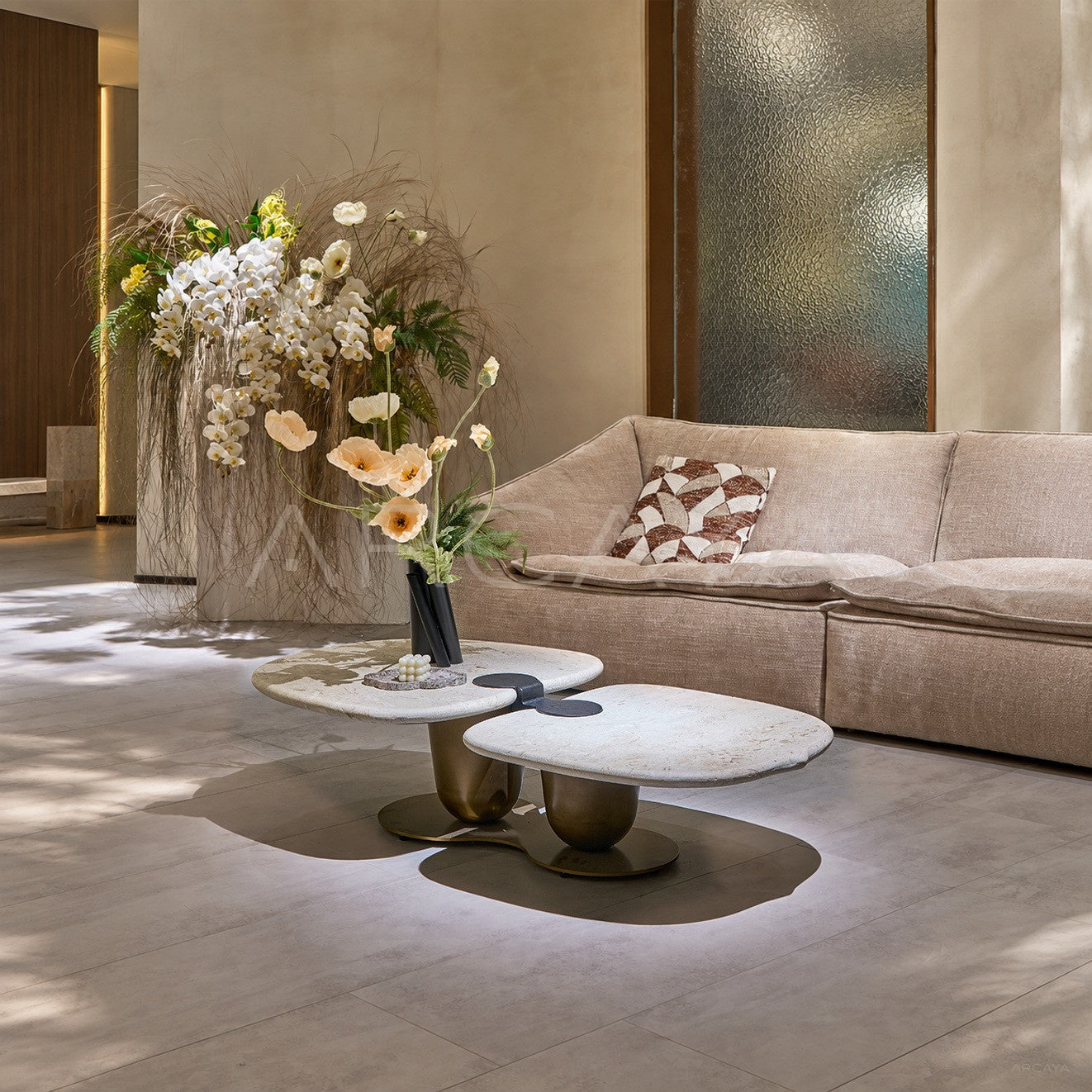 Irregular Symbiotic Travertine Coffee Table