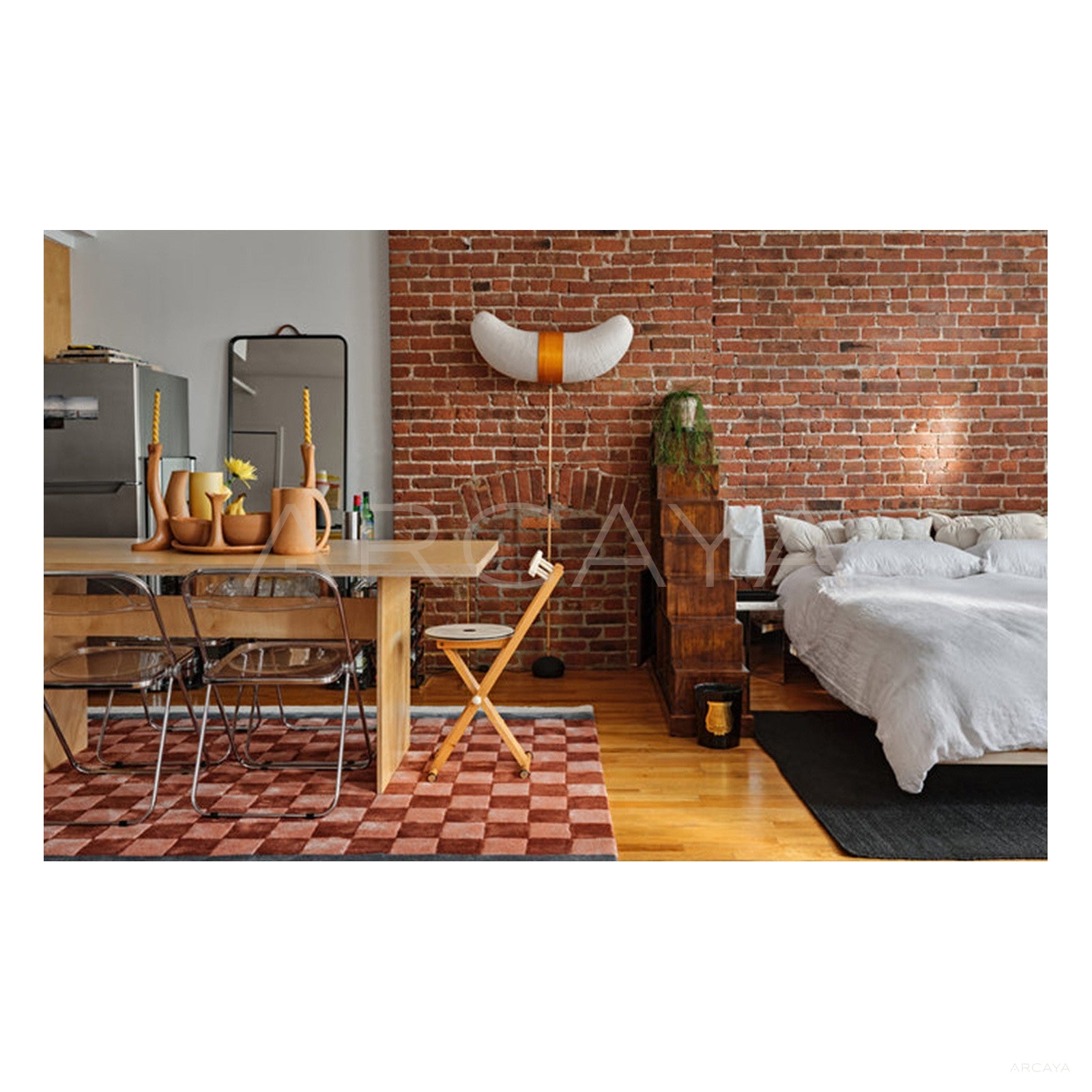 Red Brown Checkerboard Rug Dsm P006 C03 - scene