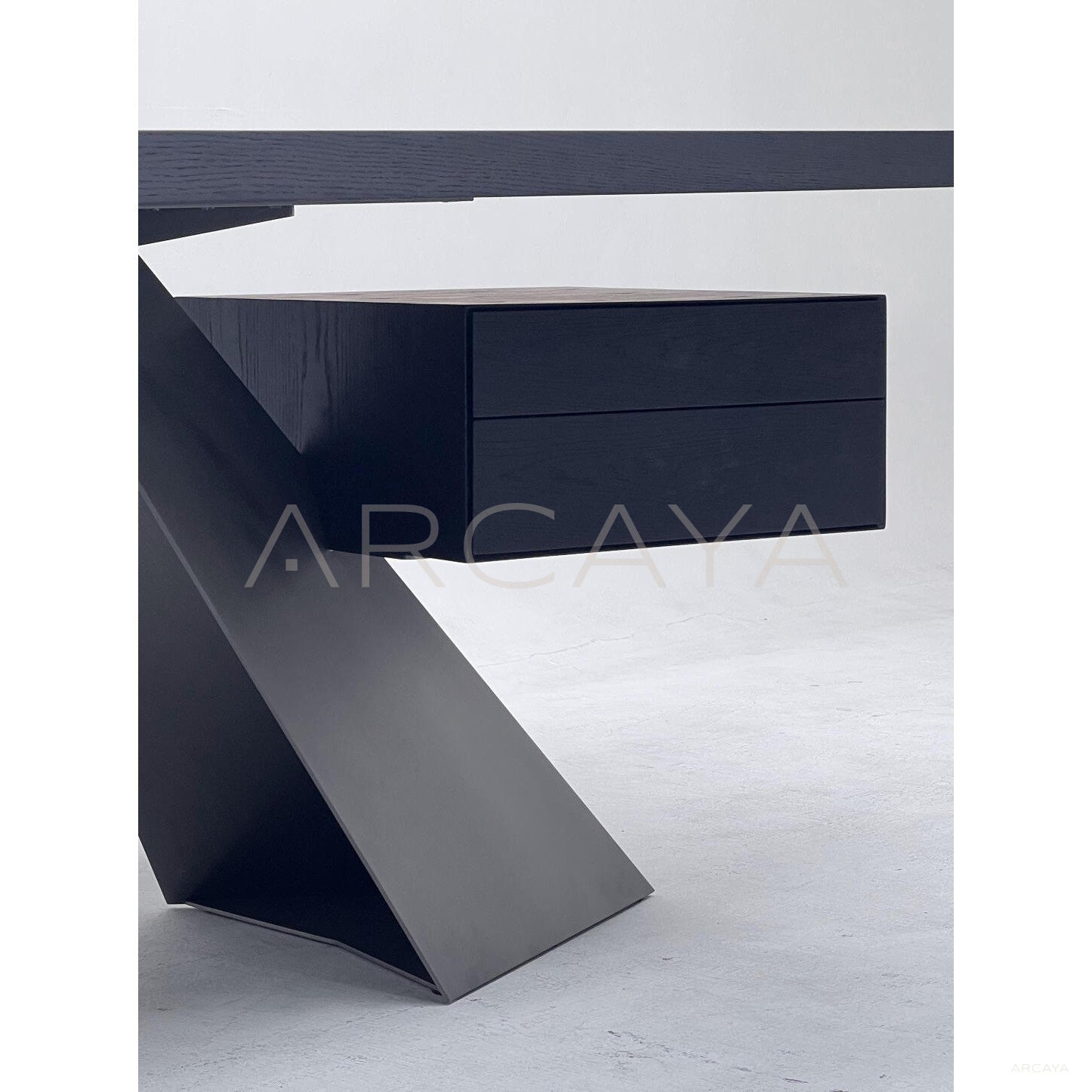 Beveled Black Wood Floating Desk - scene