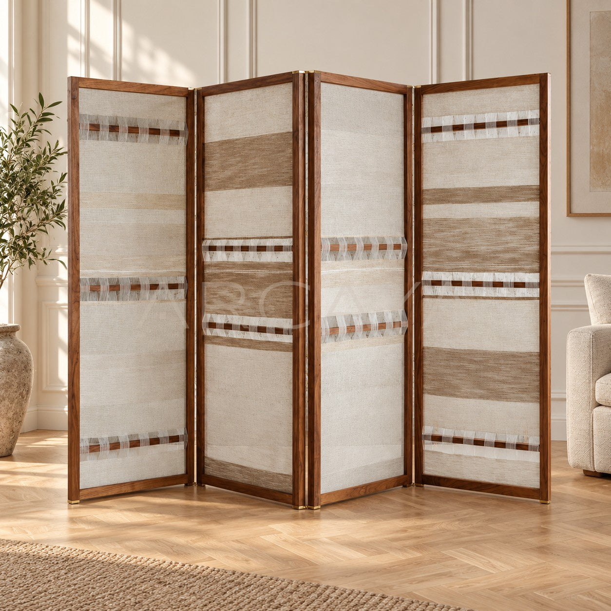 Light French Linen Folding Screen