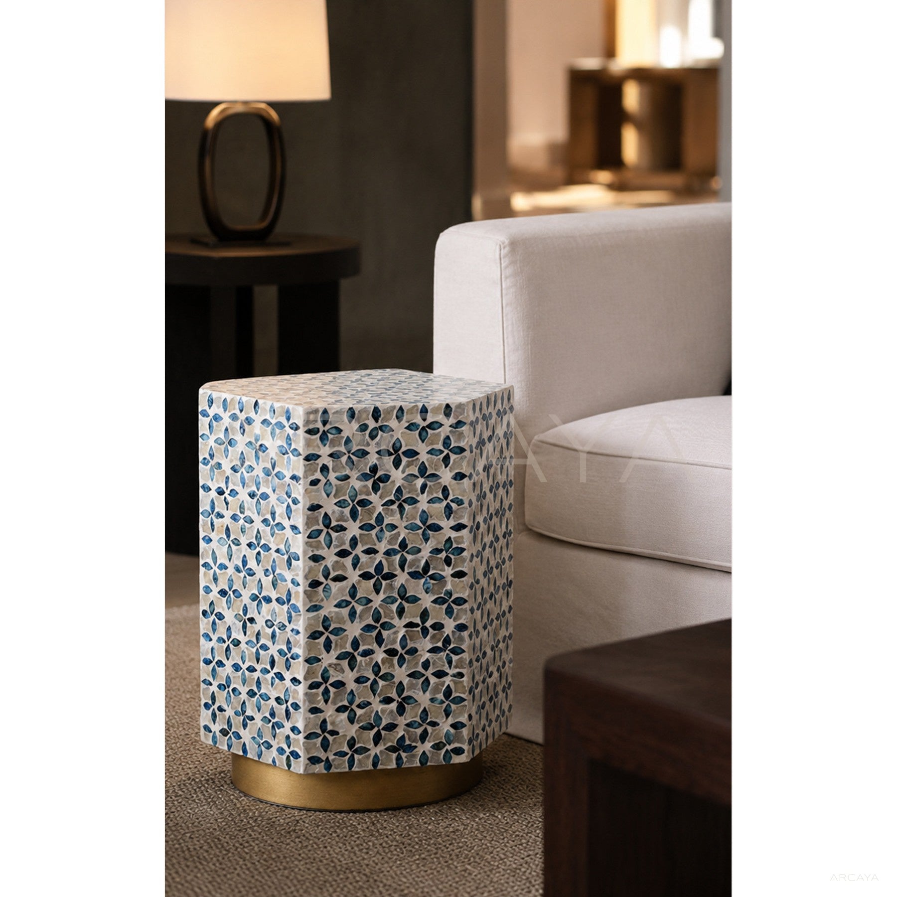 Natural Shell Inlay Hexagonal Side Table
