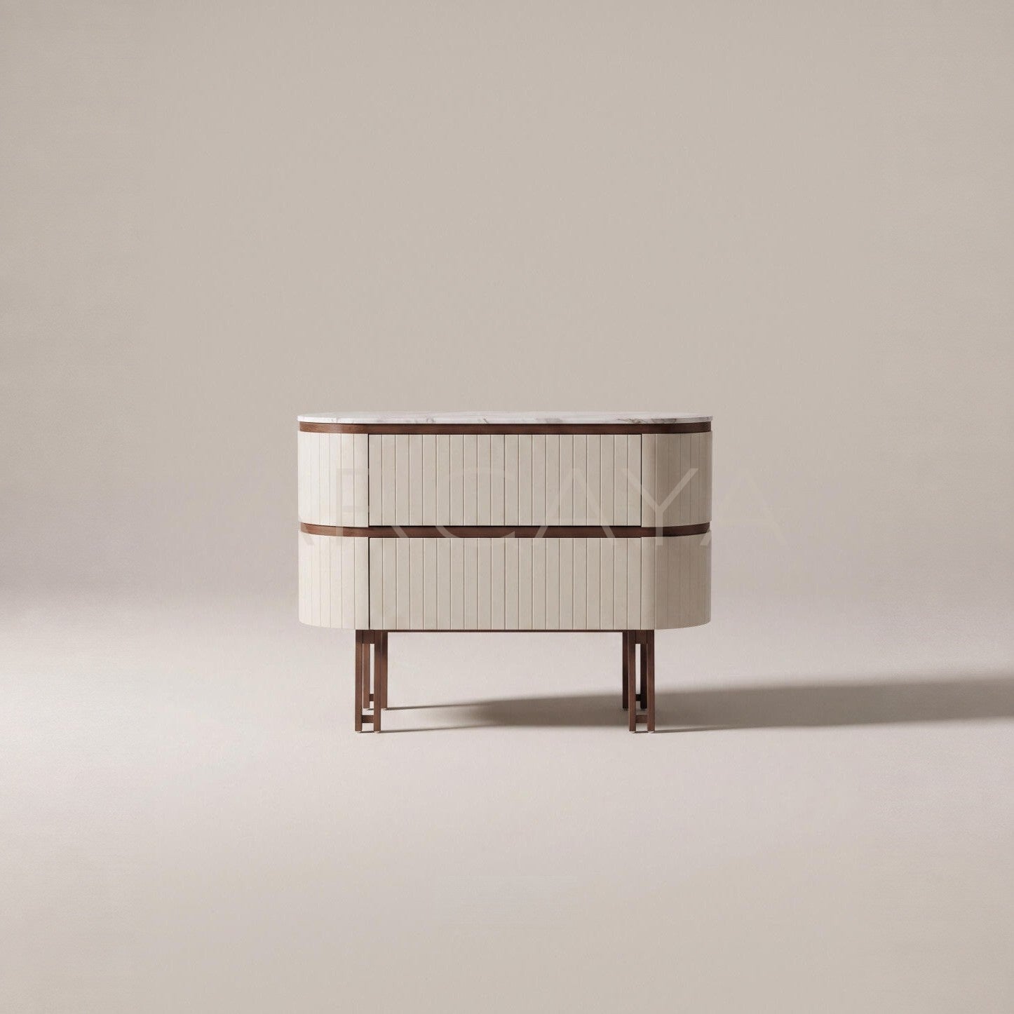 Vertical Stripe Upholstered Marble Oval Chest - main
