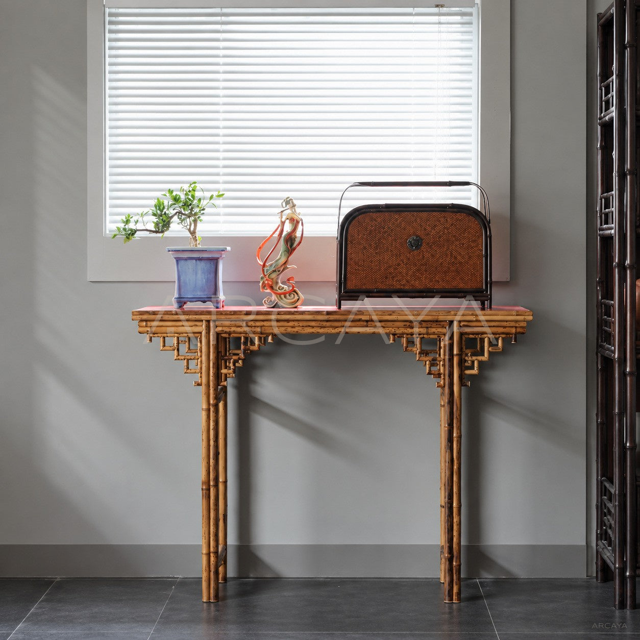 Red Top Bamboo Console Table - scene
